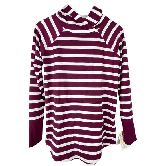 LuLaRoe Striped Cowl Neck Pullover Top Burgundy White Size XS NWT - Picture 8 of 13